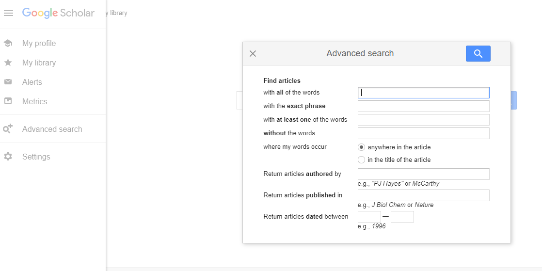 Advanced search query mask