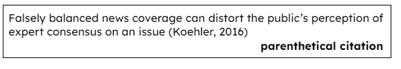 Box with an example of parenthetical citation